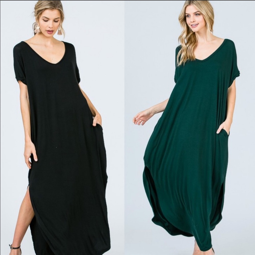 Oversized loose fit slit pocket boho maxi dress - Picture 2 of 8